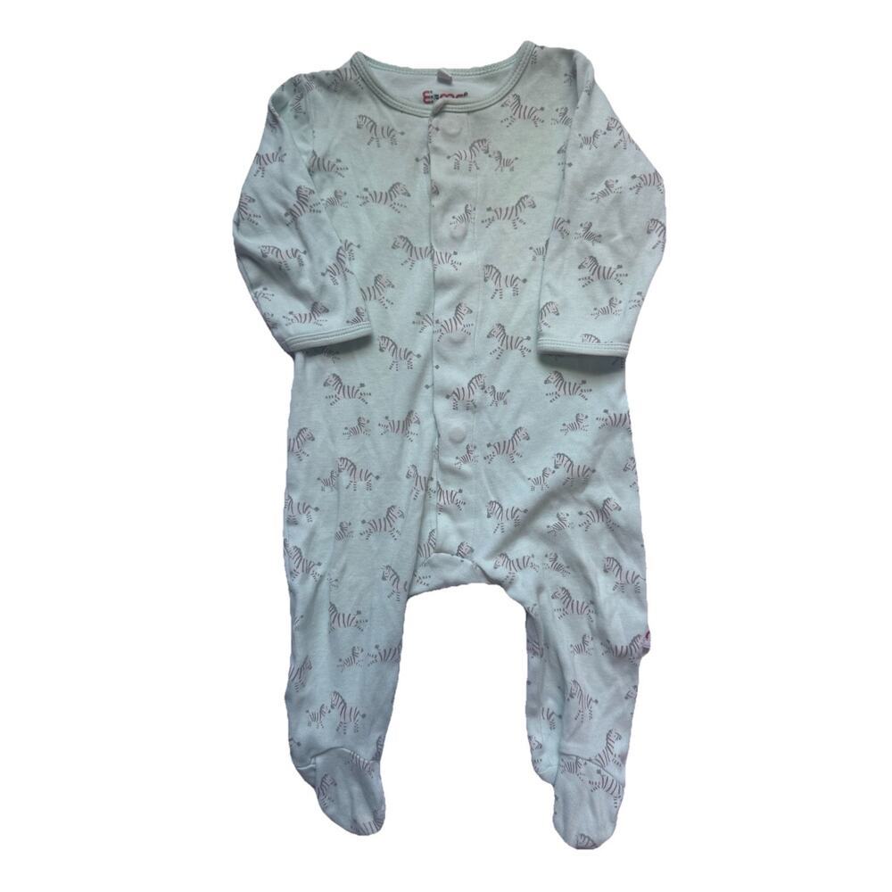 EMC Baby Zebra Footed Sleeper 3-6M Mint Green Magnetic Close Pajamas